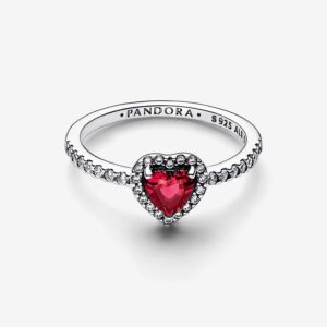 Bellissimo Anello Da Donna Pandora con cuore a rilievo di zircone rosso , in argento 925% Bianco-198421C02