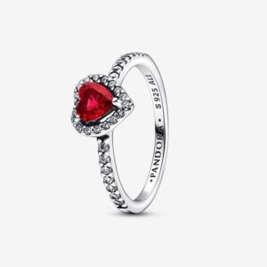 Bellissimo Anello Da Donna Pandora con cuore a rilievo di zircone rosso , in argento 925% Bianco-198421C02